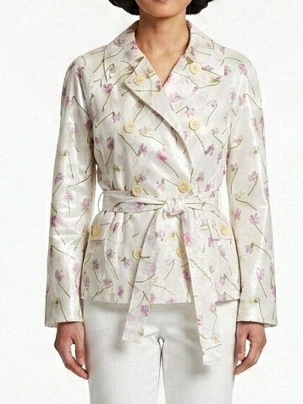 Hugo Boss Floral Print Double Breasted Belted Rain Jacket- Sz. 6